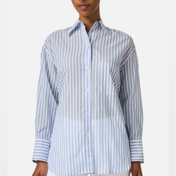 Vince Cotton Oversized Stripe Shirt In Blue White Stripe Size 2X 20 - Picture 2 of 8